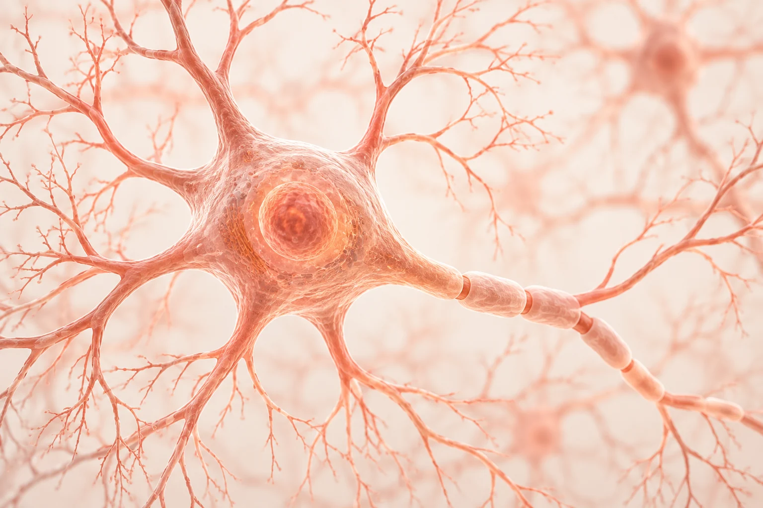 Illustration of a nerve cell and its branching fibers