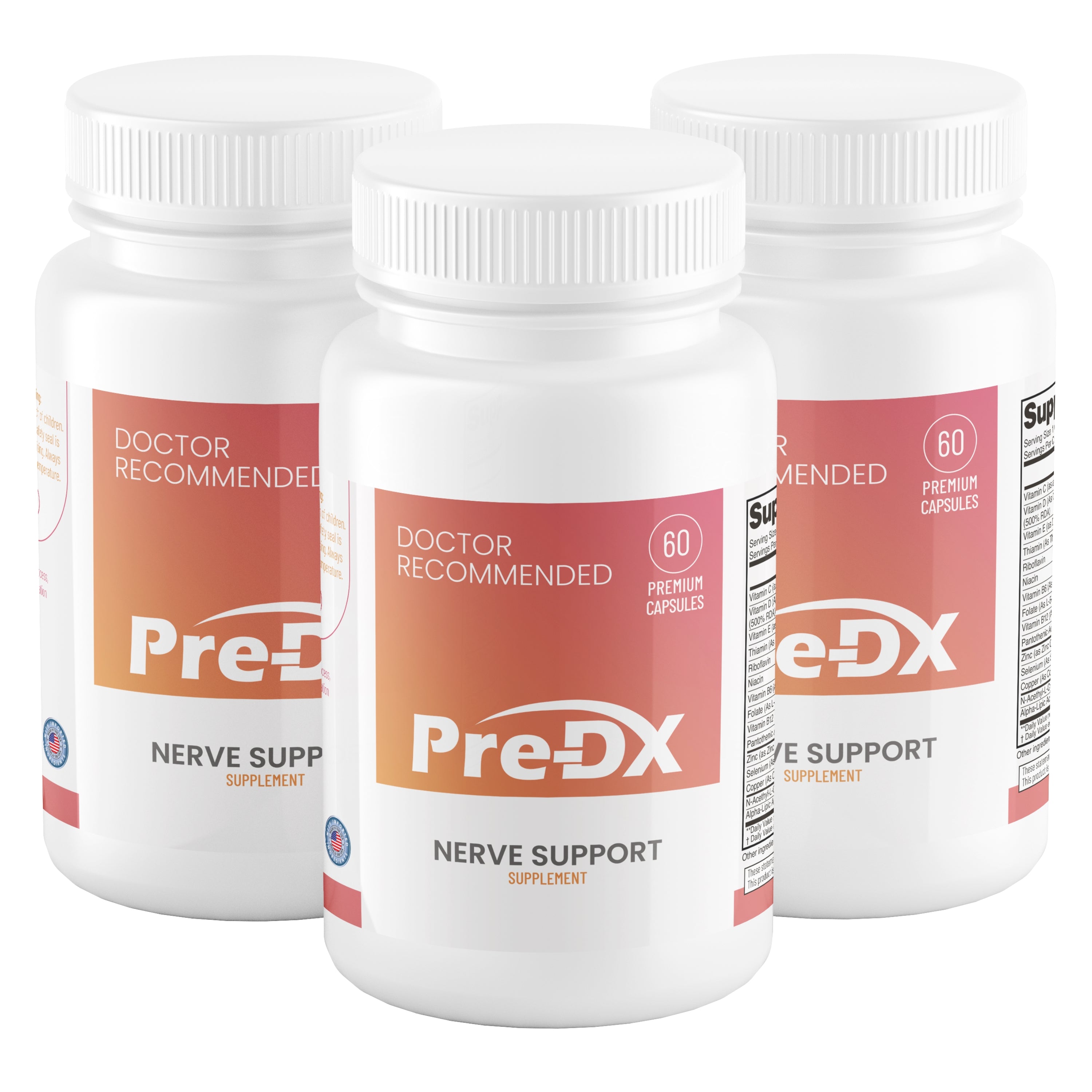 Pre-Dx 180-day supply: three 60-capsule bottles